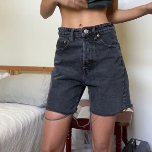 High waisted black denim shorts